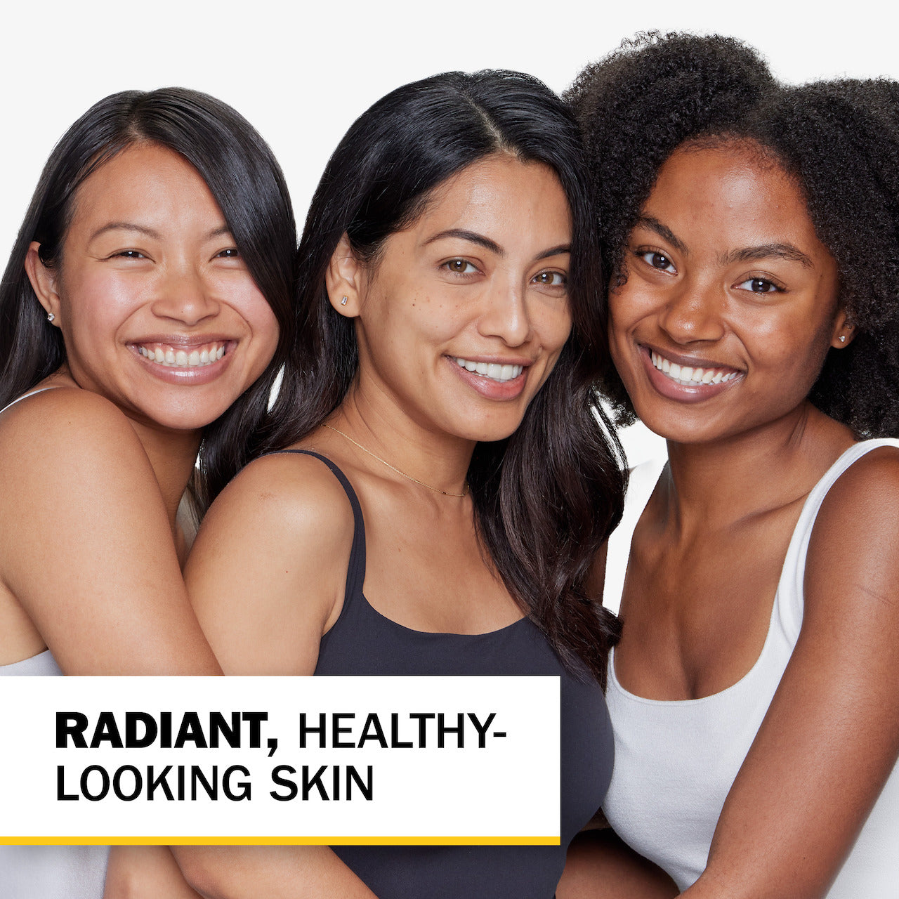 3 models with different skin tone posing. Radiant, healthy looking skin 3 models with different skin tone posing. Radiant, healthy looking skin