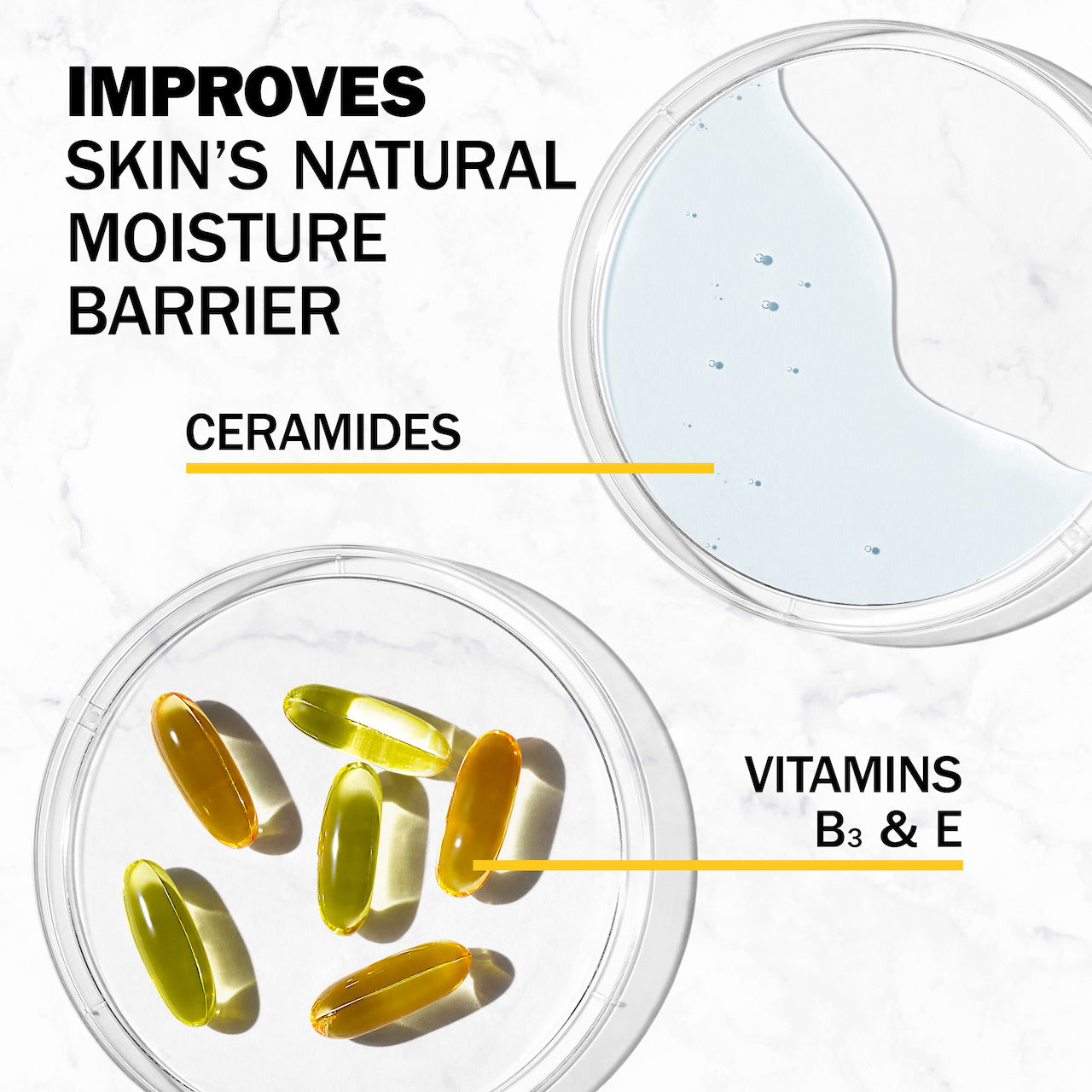 Improves skin's natural moisture barrier. Ingredients ceramides, vitamin B3 and E Improves skin's natural moisture barrier. Ingredients ceramides, vitamin B3 and E