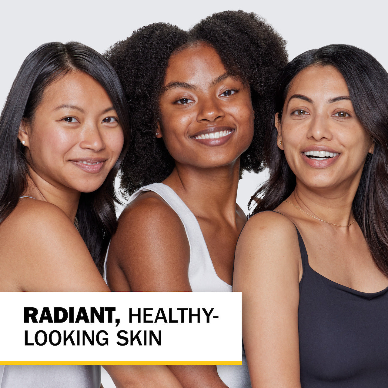 3 models with different skin tone posing. Radiant, healthy looking skin 3 models with different skin tone posing. Radiant, healthy looking skin