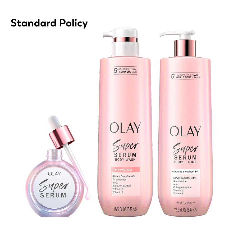 OLAY Skinsurance for Normal Skin bundle products with 'Standard Policy' text on the top left corner of the image OLAY Skinsurance for Normal Skin bundle products with 'Standard Policy' text on the top left corner of the image