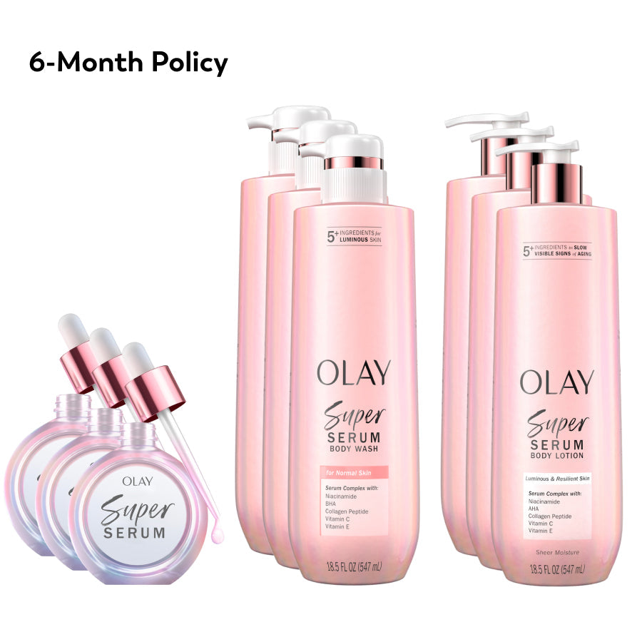 OLAY Skinsurance for Normal Skin bundle products with '6-Month Policy' text on the top left corner of the image OLAY Skinsurance for Normal Skin bundle products with '6-Month Policy' text on the top left corner of the image