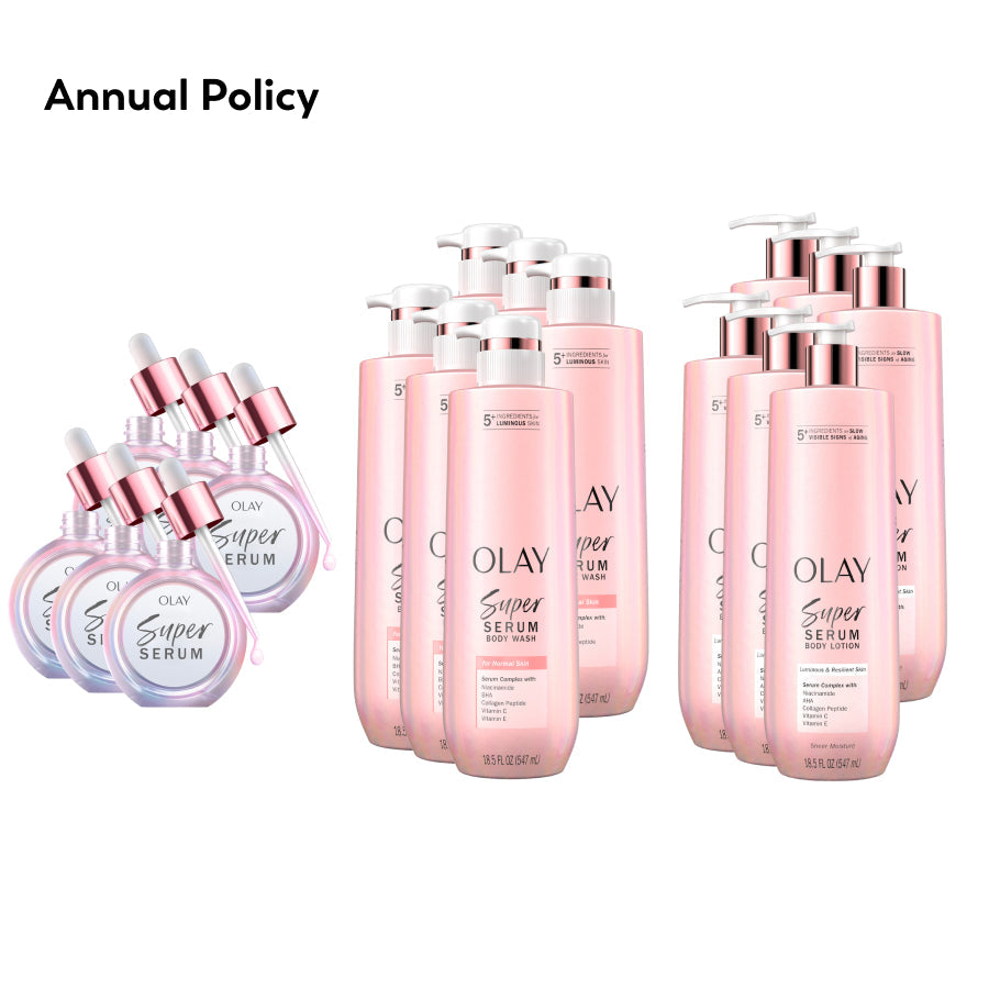 OLAY Skinsurance for Normal Skin bundle products with 'Annual Policy' text on the top left corner of the image OLAY Skinsurance for Normal Skin bundle products with 'Annual Policy' text on the top left corner of the image