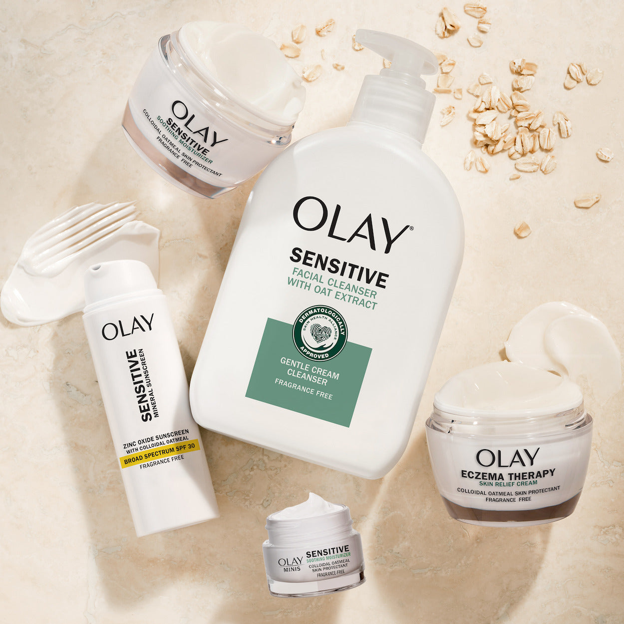 Product Family of Olay Sensitive and eczema bottles and jars. Product Family of Olay Sensitive and eczema bottles and jars.