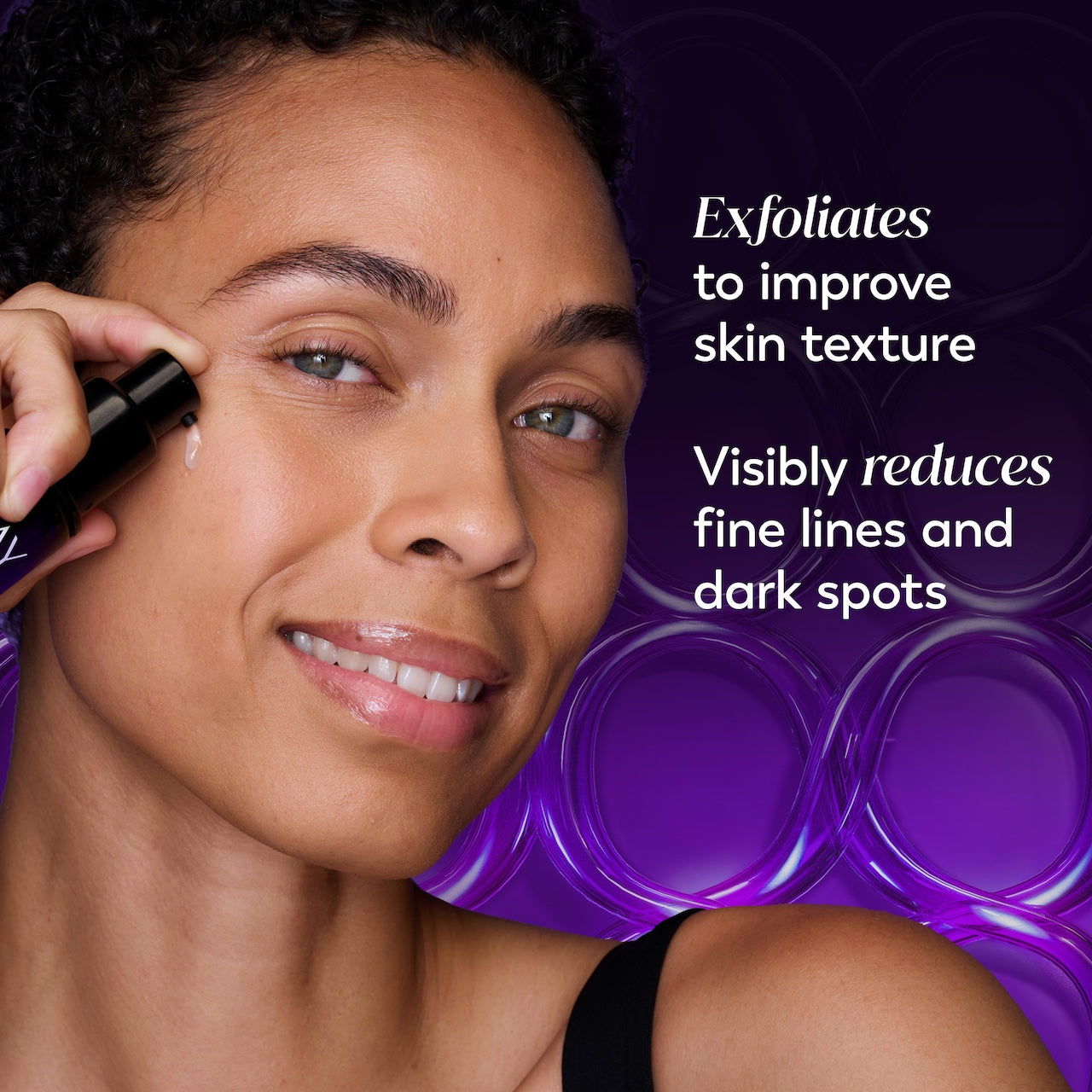 Model posing applying Regenerist Resurfacing Peel Night Treatment to face. Exfoliates to improve skin texture. Visibly reduces fine lines and dark spots. Model posing applying Regenerist Resurfacing Peel Night Treatment to face. Exfoliates to improve skin texture. Visibly reduces fine lines and dark spots.