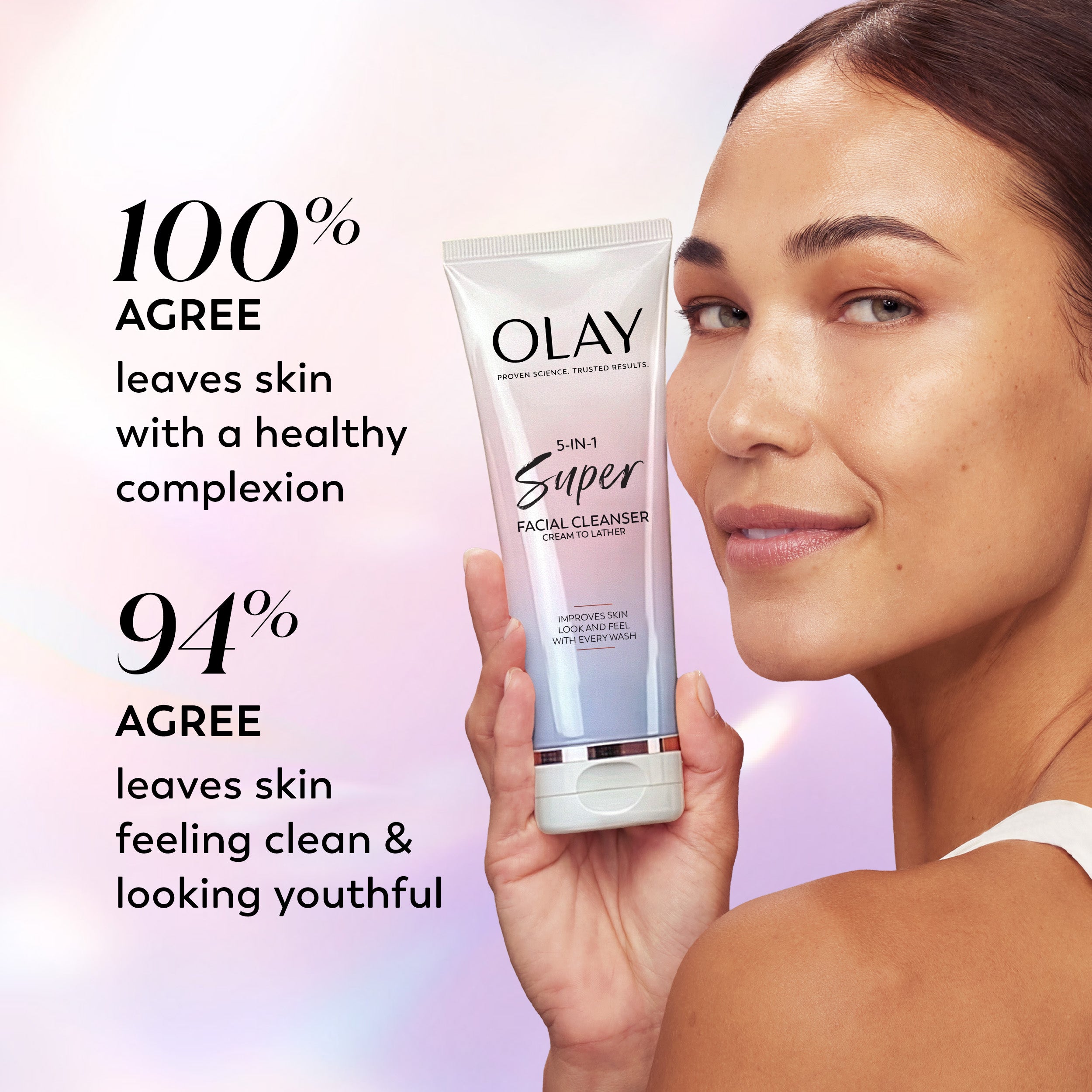 Model posing Super Cleanser tube. 100% agree leaves skin with a healthy complexion. 94% agree leaves skin feeling clean and looking youthful. Model posing Super Cleanser tube. 100% agree leaves skin with a healthy complexion. 94% agree leaves skin feeling clean and looking youthful.