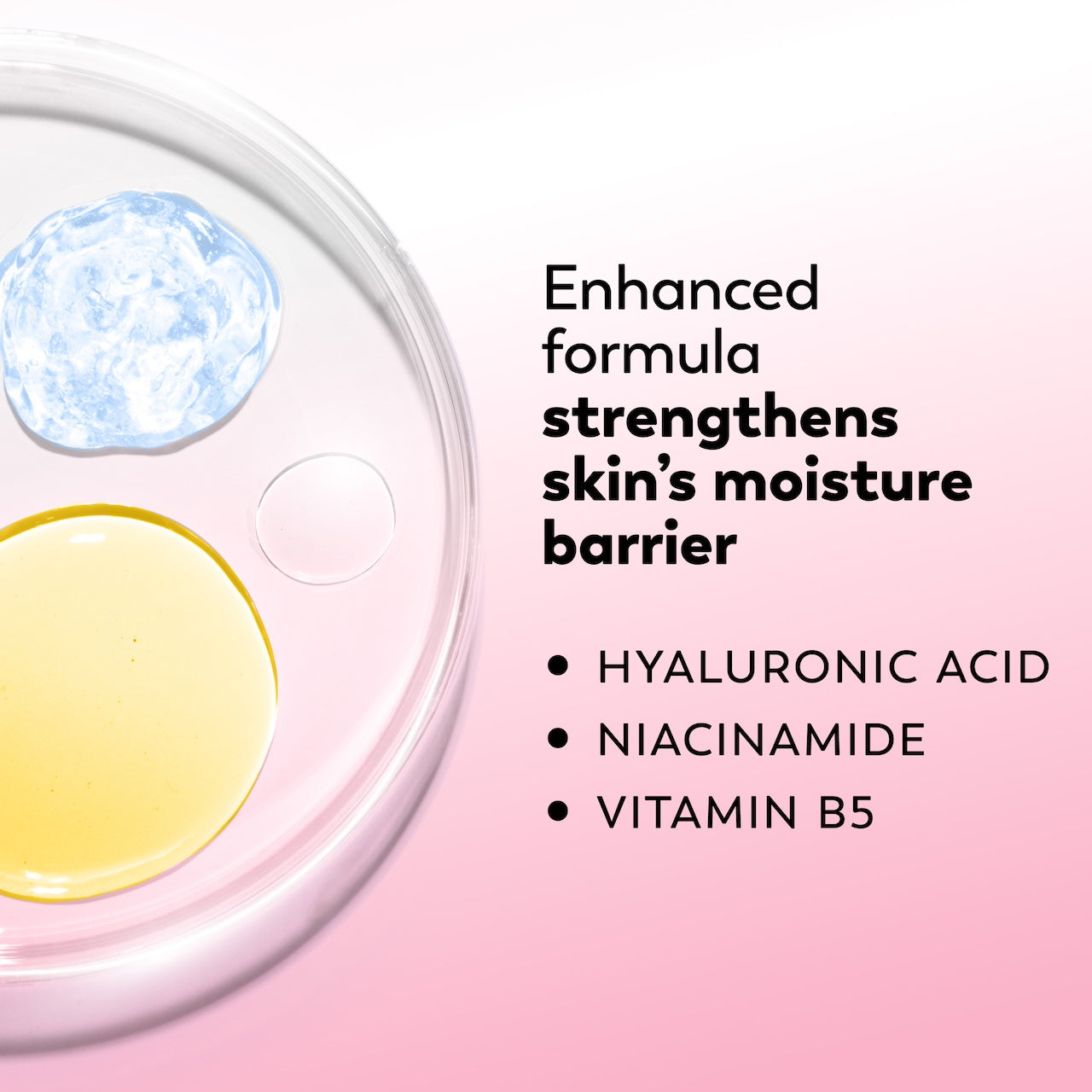 Product container with text highlighting ingredients for skin moisture barrier enhancement. Product container with text highlighting ingredients for skin moisture barrier enhancement.
