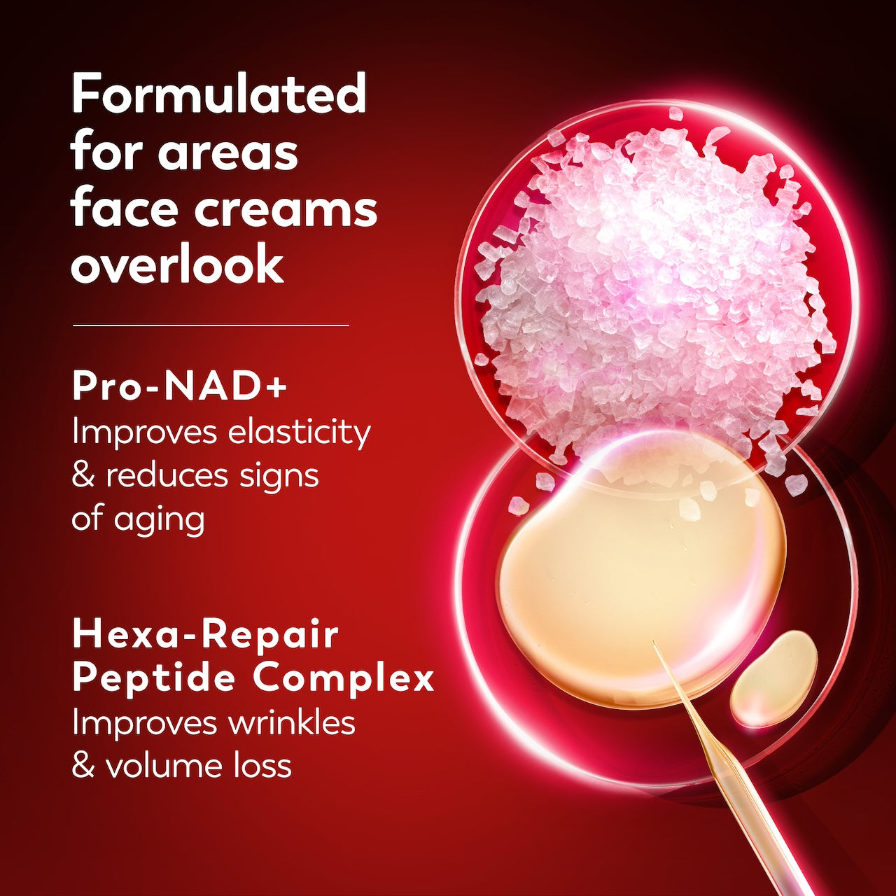 Ingredients and formula. Formulated for areas face creams overlook. Pro NAD+ improves elasticity and reduces signs of aging. Hexa Repair peptide complex improves wrinkles and volume loss. Ingredients and formula. Formulated for areas face creams overlook. Pro NAD+ improves elasticity and reduces signs of aging. Hexa Repair peptide complex improves wrinkles and volume loss.
