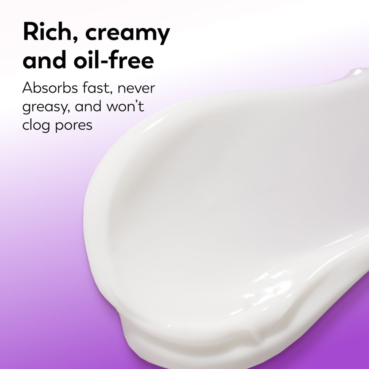 White cream on a purple background with text describing its properties White cream on a purple background with text describing its properties