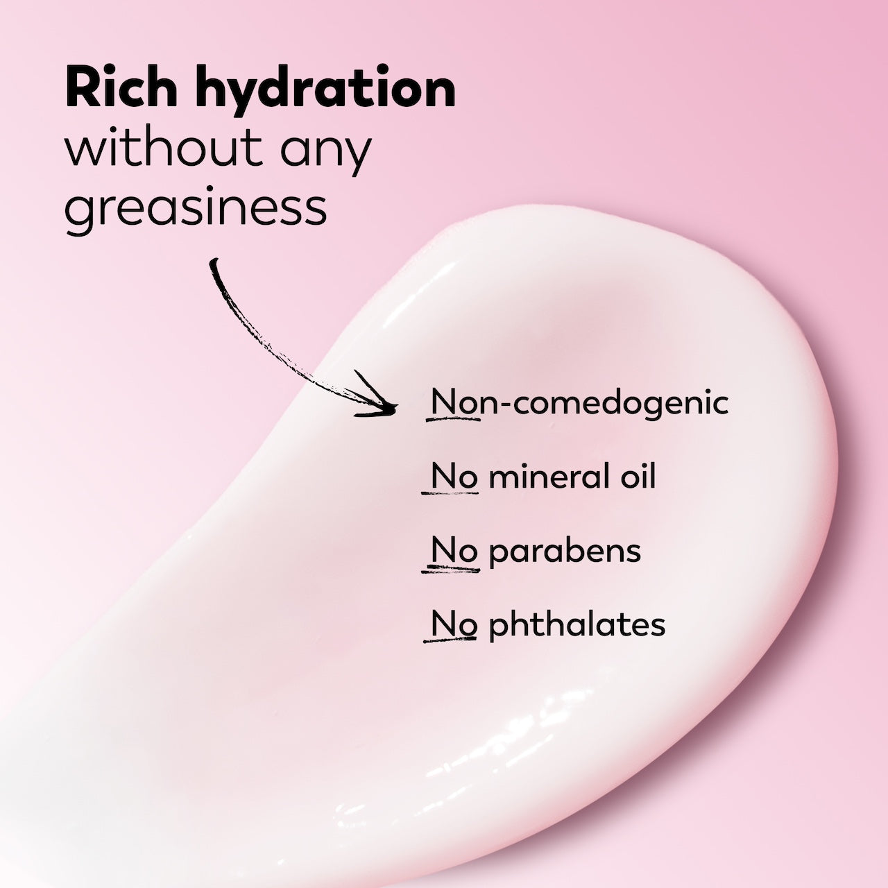 Skincare product with text highlighting features on a pink background Skincare product with text highlighting features on a pink background