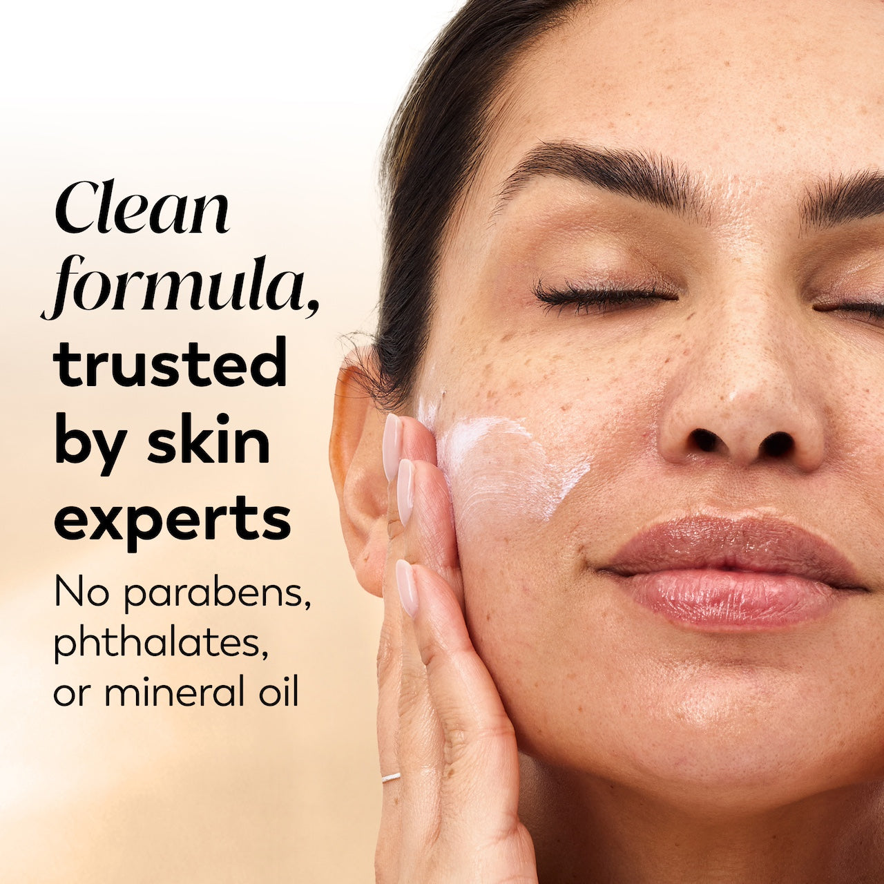 Model posing applying Total Effects Face Moisturizer Original to face. Clean formula, trusted by skin experts. No parabens, phthalates, or mineral oil Model posing applying Total Effects Face Moisturizer Original to face. Clean formula, trusted by skin experts. No parabens, phthalates, or mineral oil