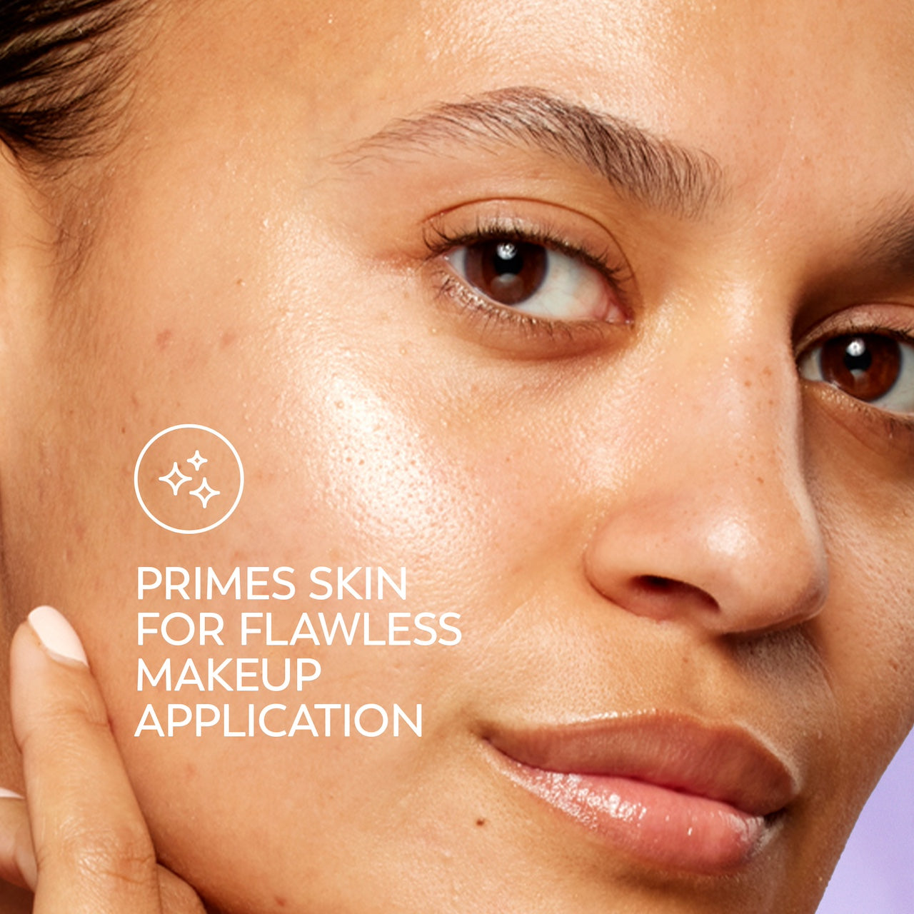Model posing. Primes skin for flawless makeup application Model posing. Primes skin for flawless makeup application