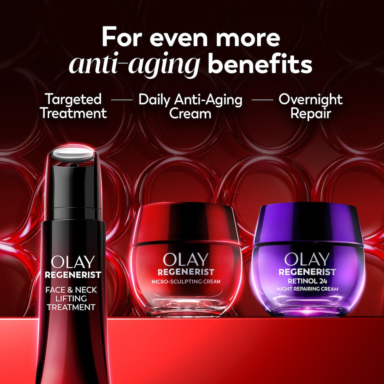 Regenerist Face & Neck Lifting Treatment roller, Micro-sculpting cream jar and Retinol 24 night repairing cream jar. For even more anti-aging benefits. Targeted treatmen. DAily anti aging cream. Overnight repair. Regenerist Face & Neck Lifting Treatment roller, Micro-sculpting cream jar and Retinol 24 night repairing cream jar. For even more anti-aging benefits. Targeted treatmen. DAily anti aging cream. Overnight repair.