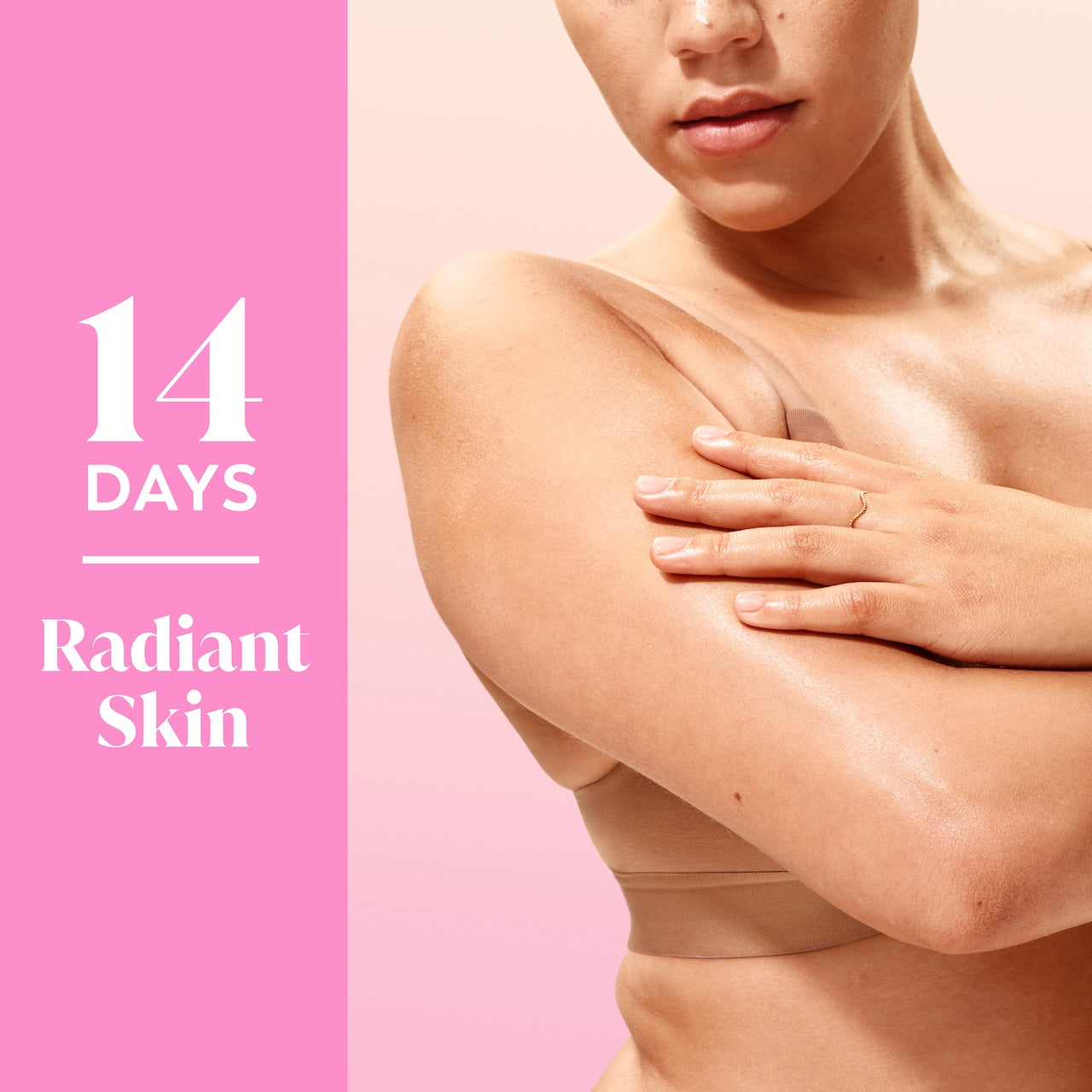 Model posing. 14 days to radiant skin Model posing. 14 days to radiant skin