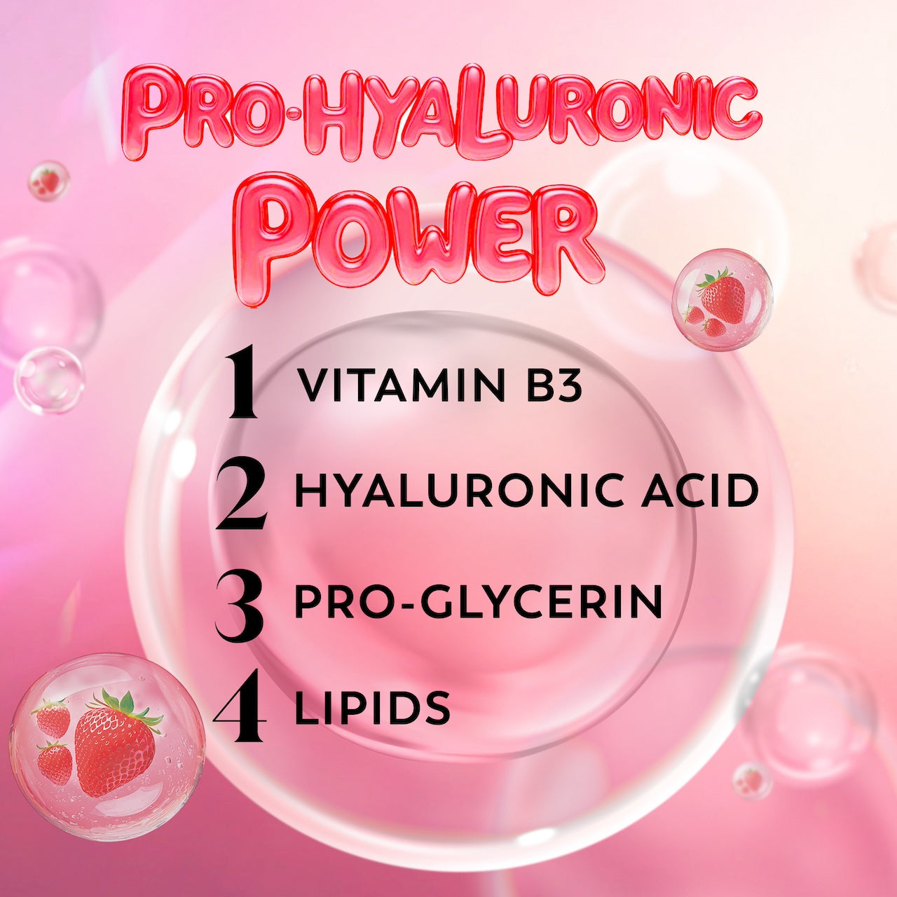 Ingredients. Pro hyaluronic power. Vitamin B3, hyaluronic, pro glycerin, lipids Ingredients. Pro hyaluronic power. Vitamin B3, hyaluronic, pro glycerin, lipids
