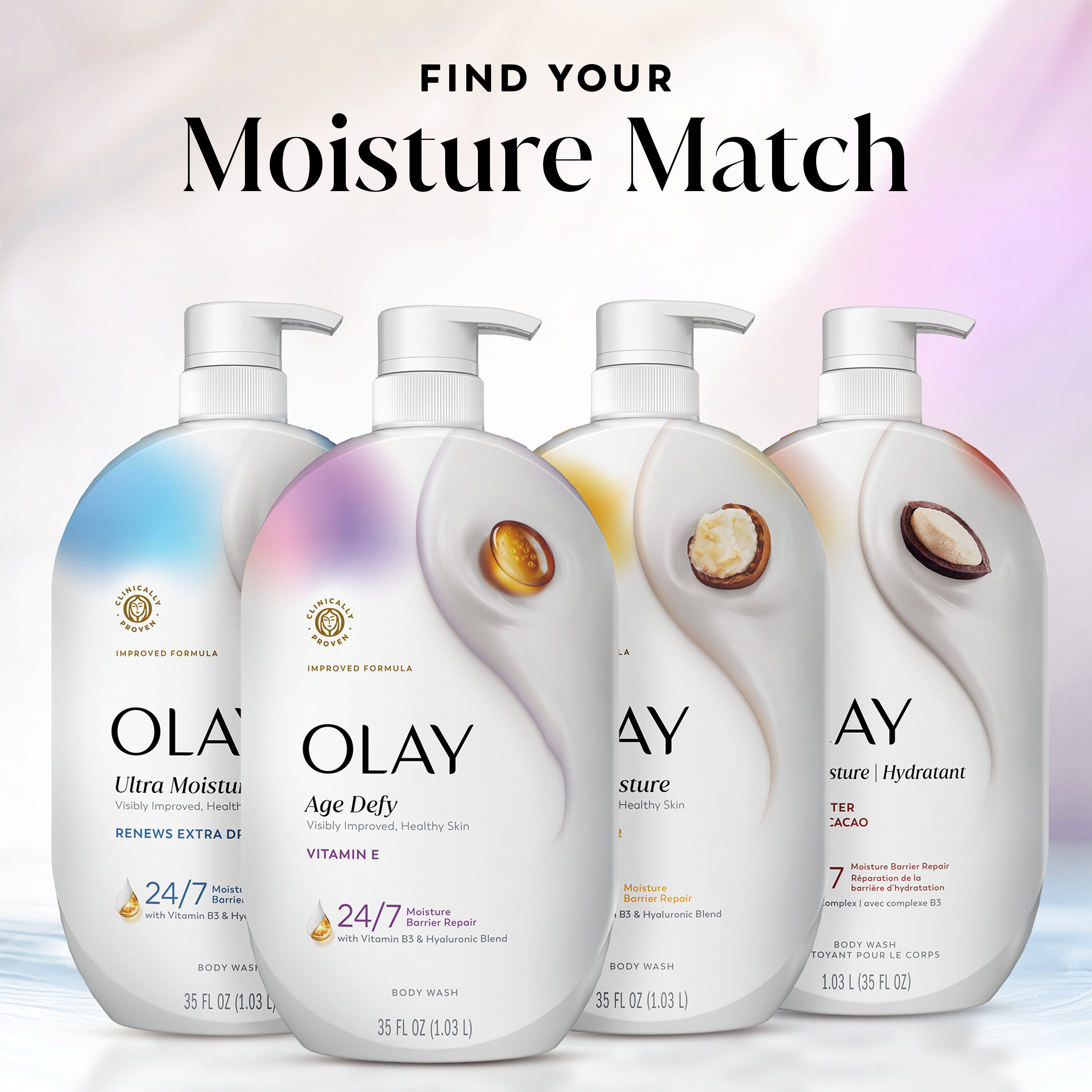 Find your match. 4 bottles Ultra Moisture body wash lineup Find your match. 4 bottles Ultra Moisture body wash lineup