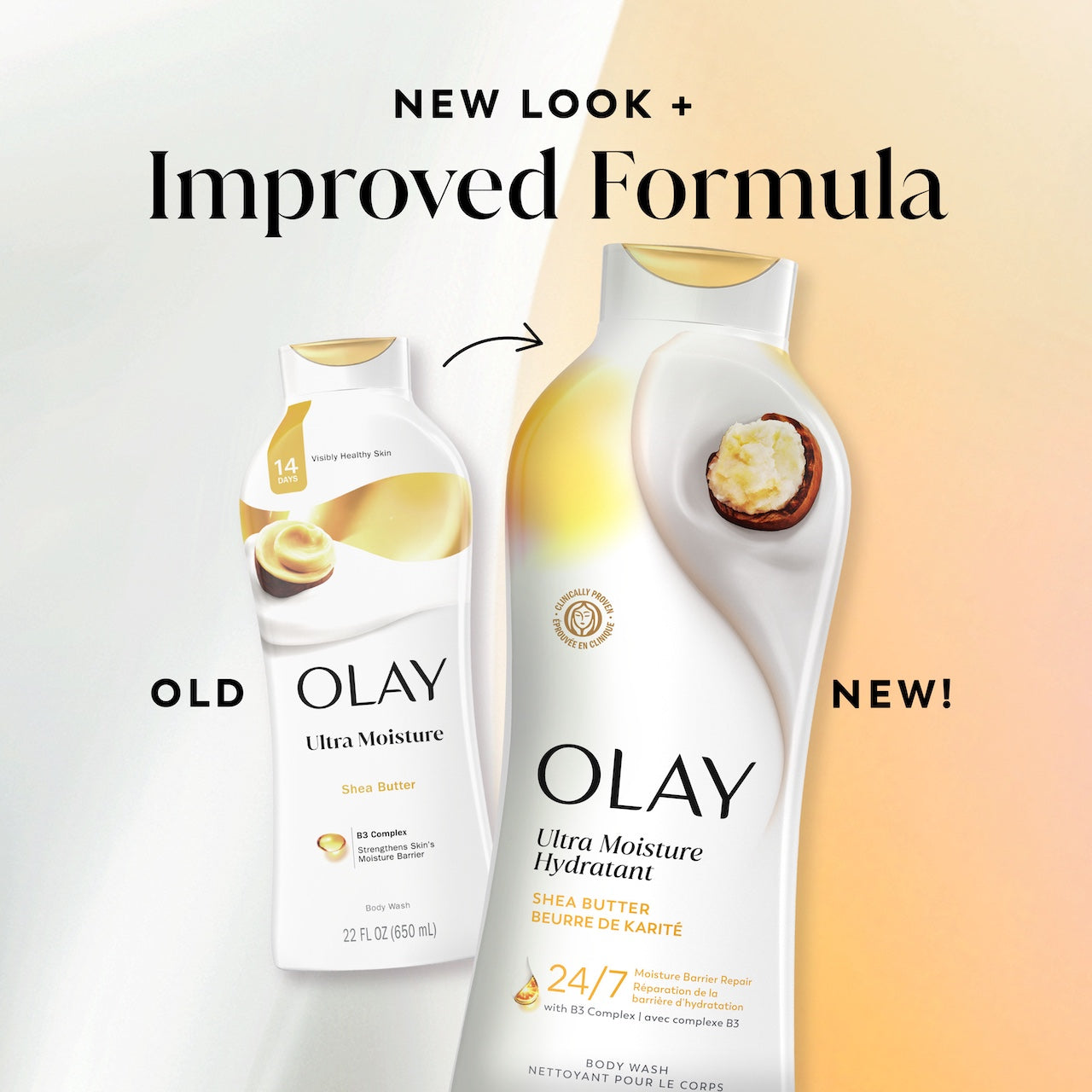 Ultra Moisture Body Wash Shea Butter old and new bottle design. New look plus improved formula. Ultra Moisture Body Wash Shea Butter old and new bottle design. New look plus improved formula.