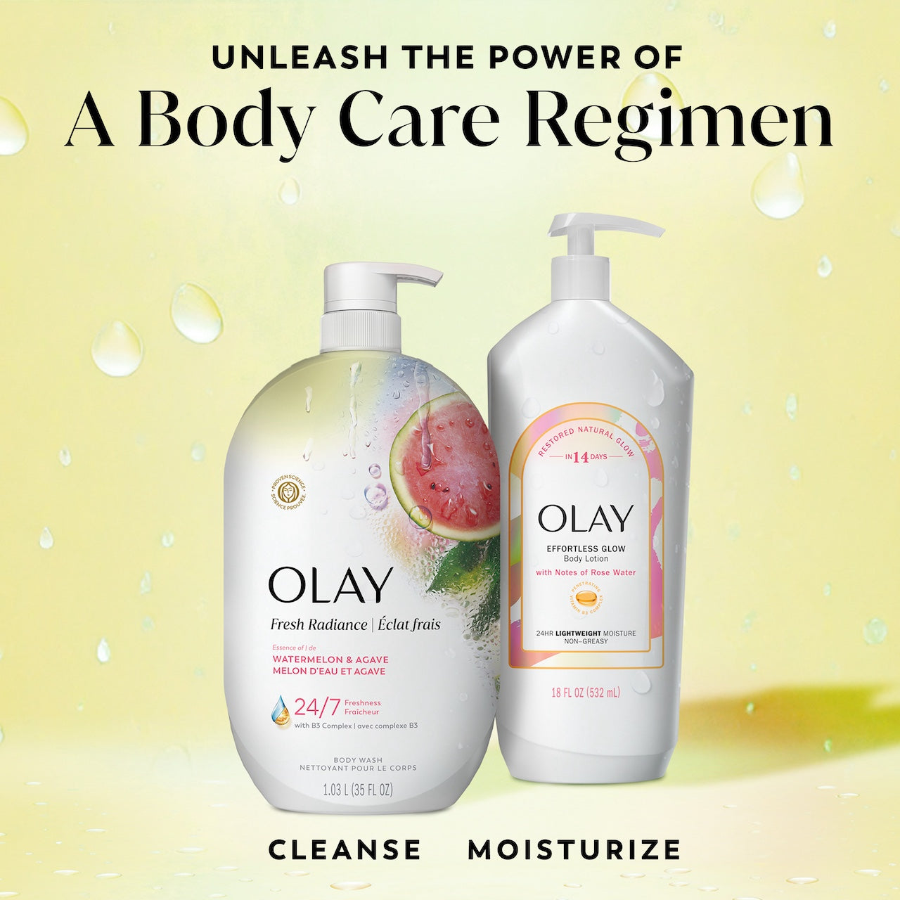 Fresh Radiance Body Wash bottle and effortless glow body lotion bottle. Unleash the power of a body care regimen. Cleanse moisturize. Fresh Radiance Body Wash bottle and effortless glow body lotion bottle. Unleash the power of a body care regimen. Cleanse moisturize.