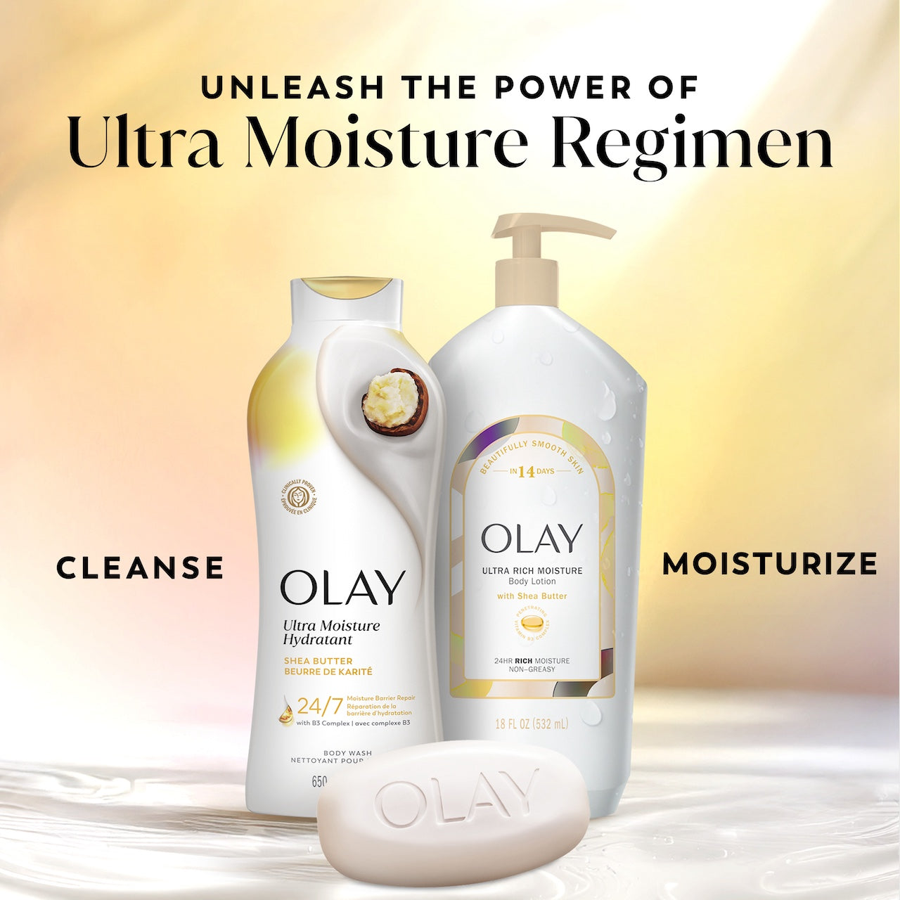 Ultra Moisture Body Wash Shea Butter bottles. Unleash the power of ultra moisture regimen. Cleanse, moisturize Ultra Moisture Body Wash Shea Butter bottles. Unleash the power of ultra moisture regimen. Cleanse, moisturize