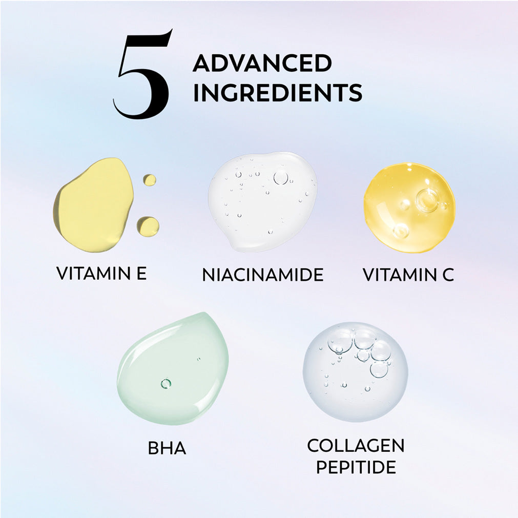 Ingredients. 5 advanced ingredients. Vitamin E, Niacinamide, Vitamin C, BHA, Collagen Peptide. Ingredients. 5 advanced ingredients. Vitamin E, Niacinamide, Vitamin C, BHA, Collagen Peptide.