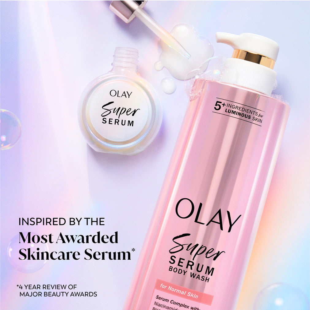 Olay Super Serum bottle and Super Serum Body Wash bottle. Inspired by the most awarded skincare serum *4 year review of major beauty awards. Olay Super Serum bottle and Super Serum Body Wash bottle. Inspired by the most awarded skincare serum *4 year review of major beauty awards.