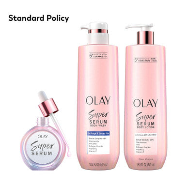 OLAY Skinsurance for Rough & Bumpy Skin bundle products with 'Standard Policy' text on the top left corner of the image OLAY Skinsurance for Rough & Bumpy Skin bundle products with 'Standard Policy' text on the top left corner of the image