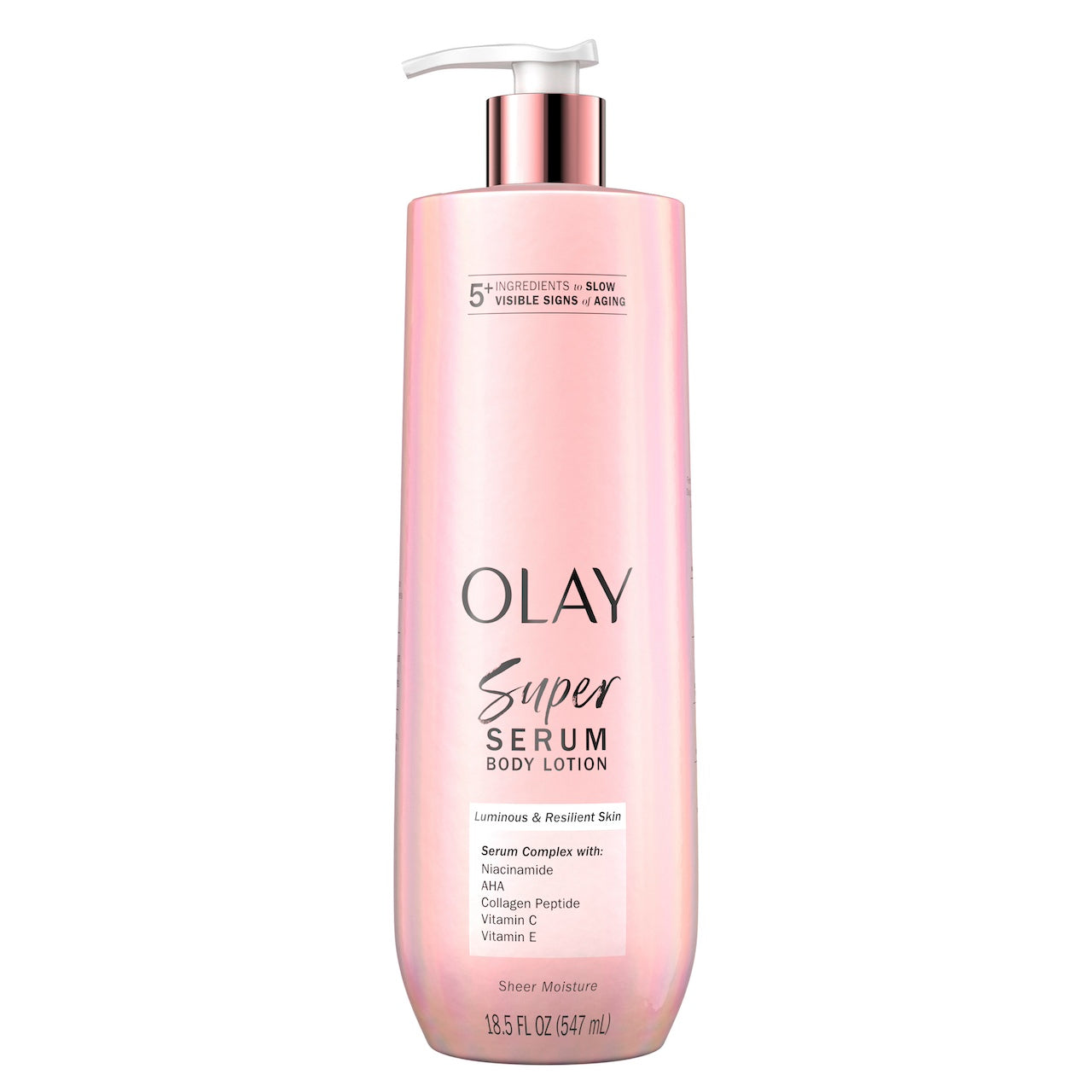 Olay Super Serum body lotion bottle on a white background