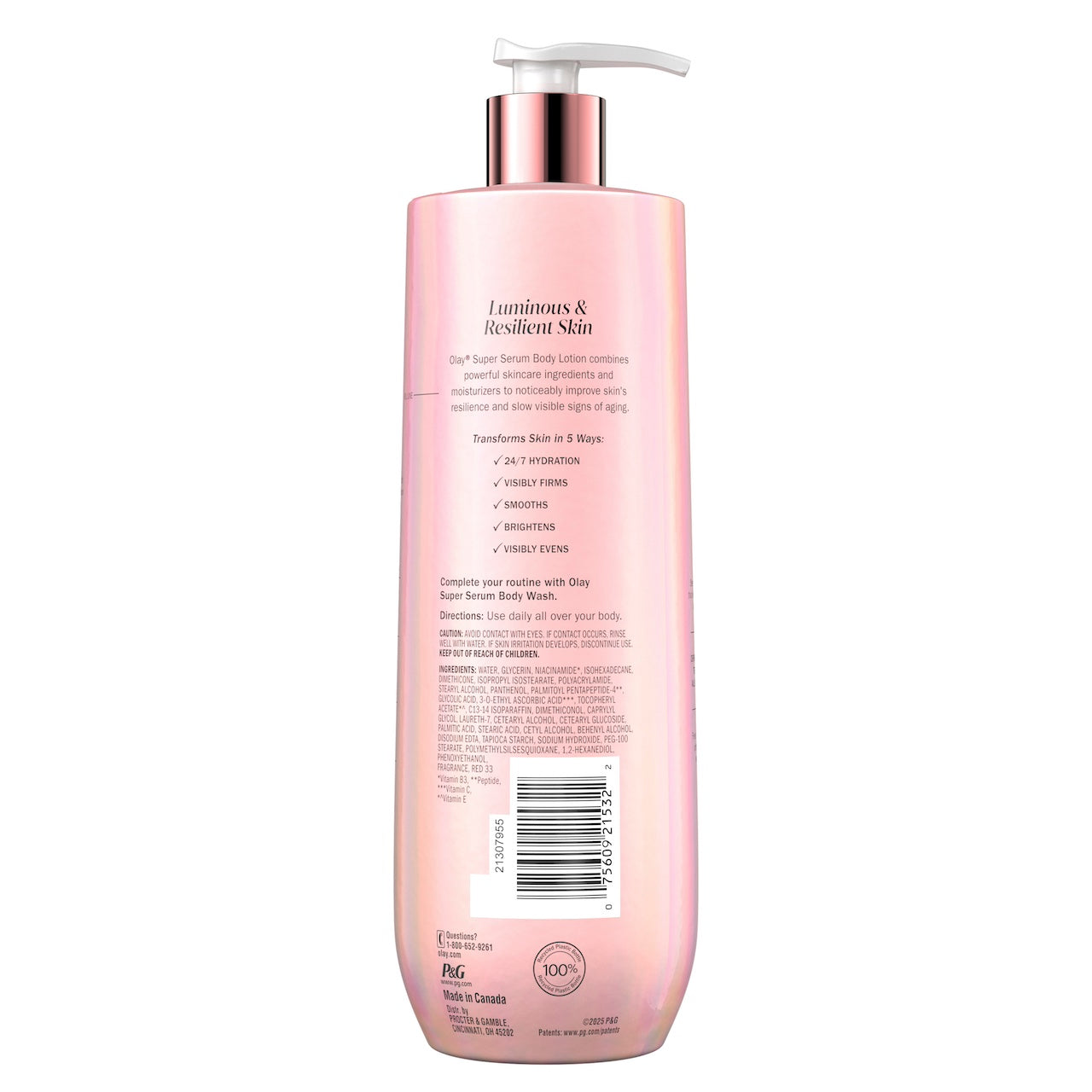 Pink bottle with pump on a white background