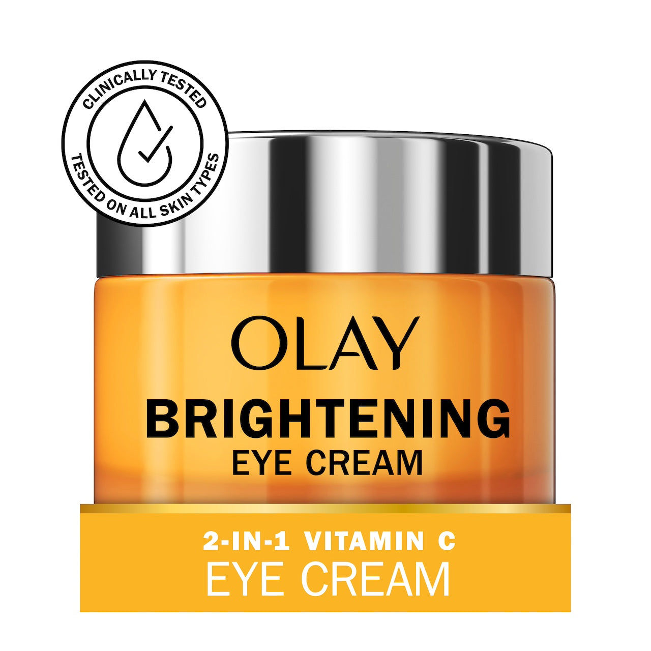 Olay Brightening Eyes 2 in 1 Vitamin C Eye Cream. Clinically Tested. tested on all skin types.