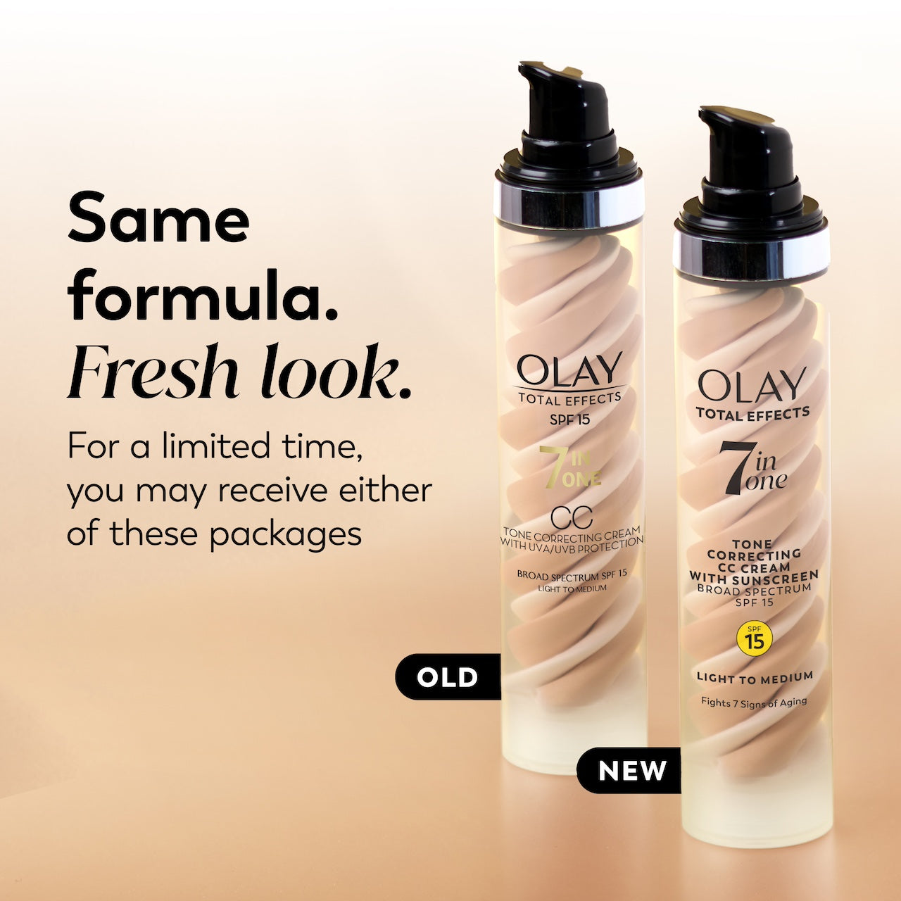 Total Effects 7 In One CC Tone Correcting Moisturizer SPF 15 old design and new. Same formula. For a limited time you may receive either of these packages.
