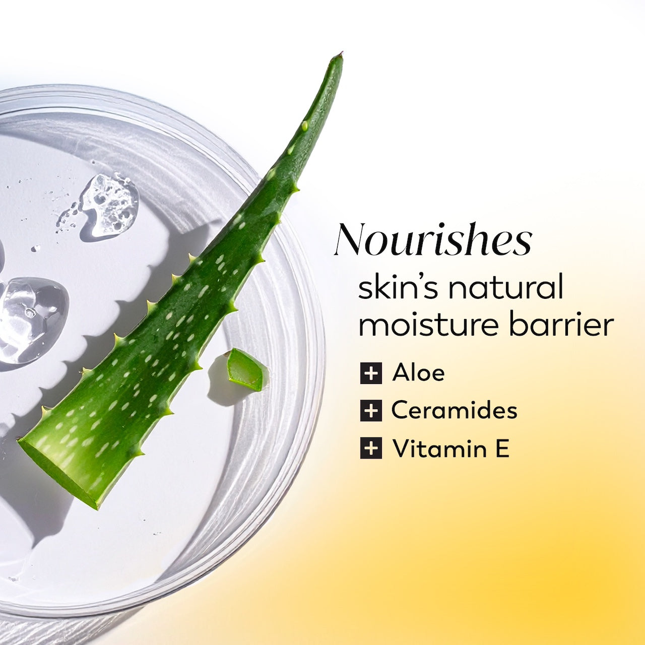 Aloe ingredient. Nourishes skin's natural moisture barrier. Aloe, ceramides, vitamin E