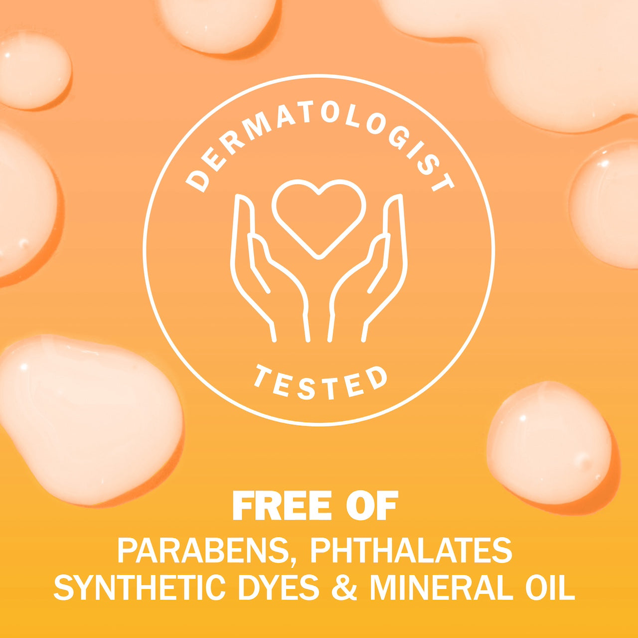Olay Vitamin C Brightening Serum texture dots. Dermatologist tested. Free of parabens, phthalates, synthetic dyes and mineral oil