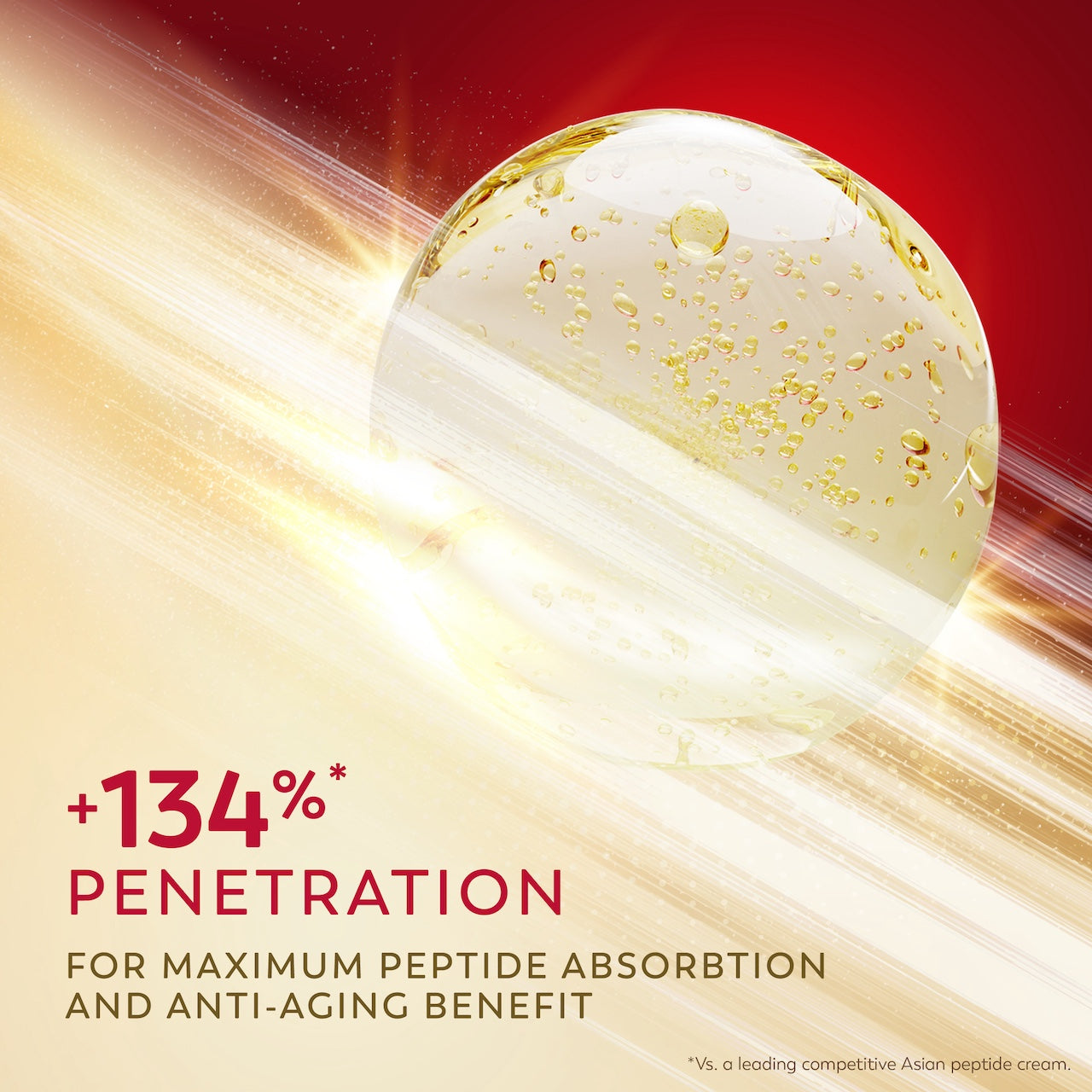 Ingredient graphic. 134%* penetration. For maximum peptide absorbtion and anti aging benefit. *vs leading competitive Asian peptide cream