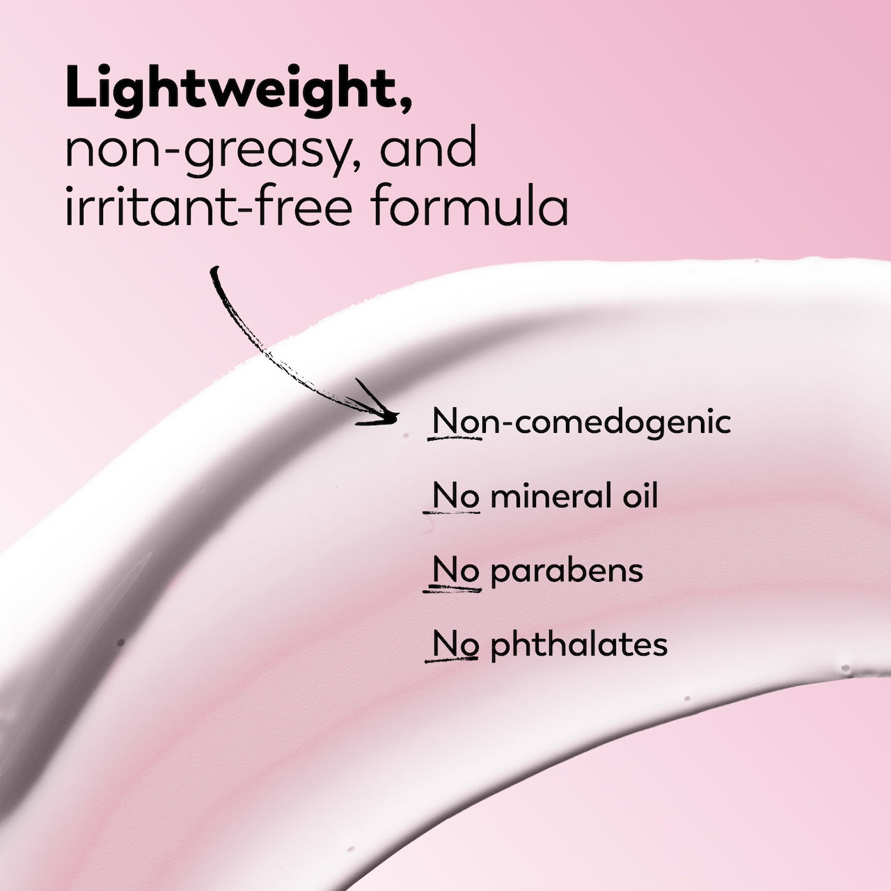 Product with text highlighting its properties on a pink background
