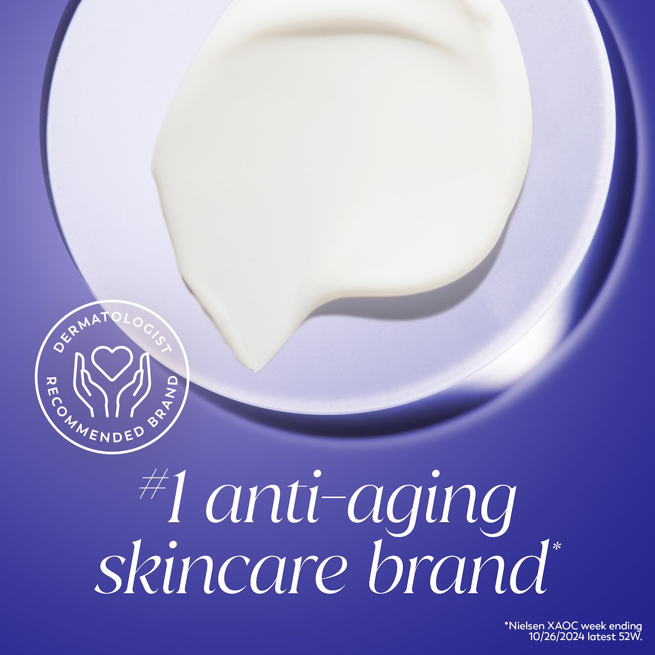 Olay Retinol 24 MAX Night Moisturizer cream texture.  #1 anti aging brand*. Dermatologist recommended brand. *Nielsen XAOC week ending 10/26/2024 latest 52W
