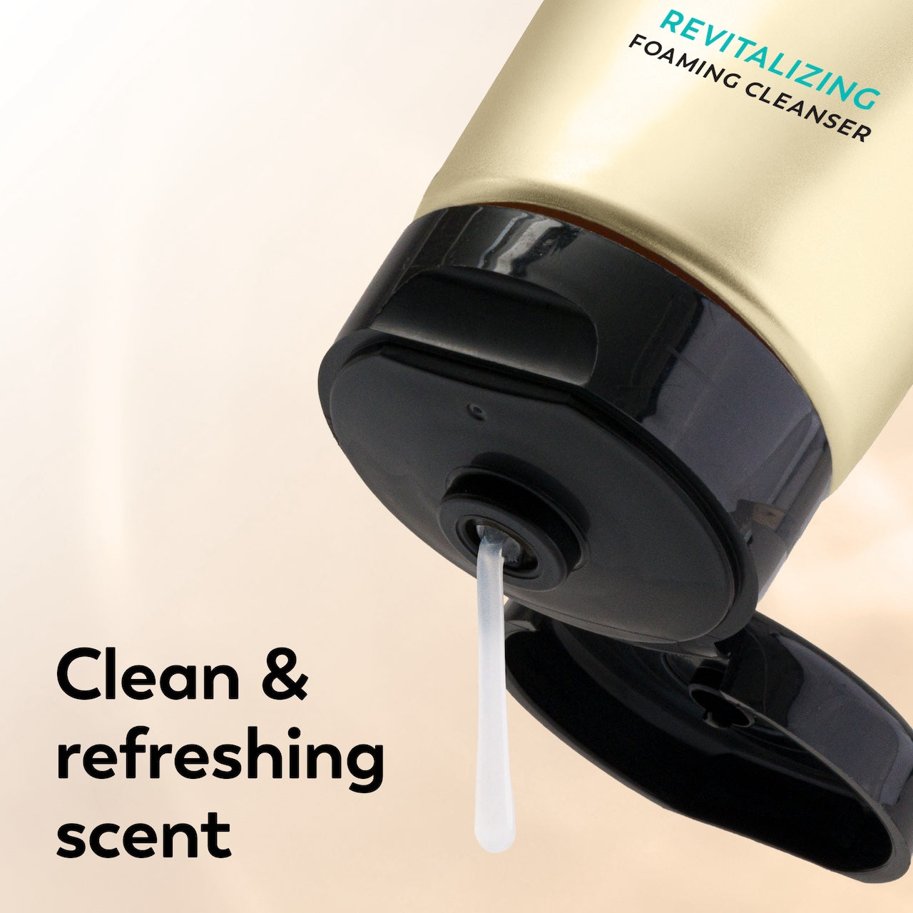 Foaming cleanser bottle with pump on a beige background