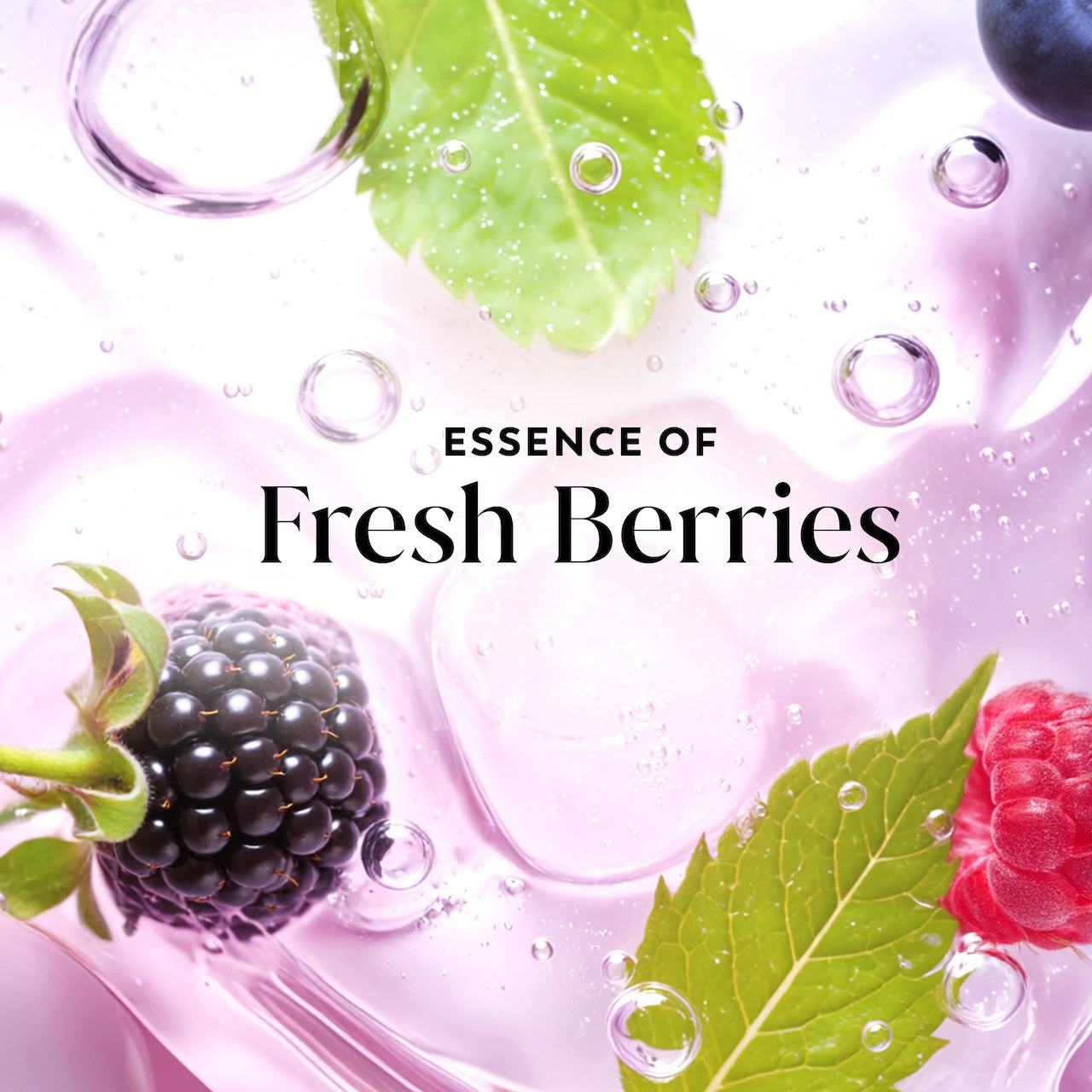 Various berries and leaves in water. Essence of fresh berries