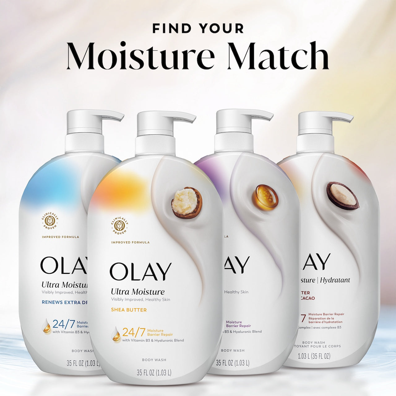 Find your match. 4 bottles Ultra Moisture body wash lineup