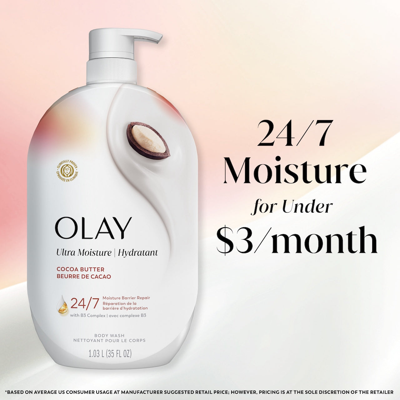 Olay Ultra Moisture Body Wash. 24/7 moisture for under $3 a month