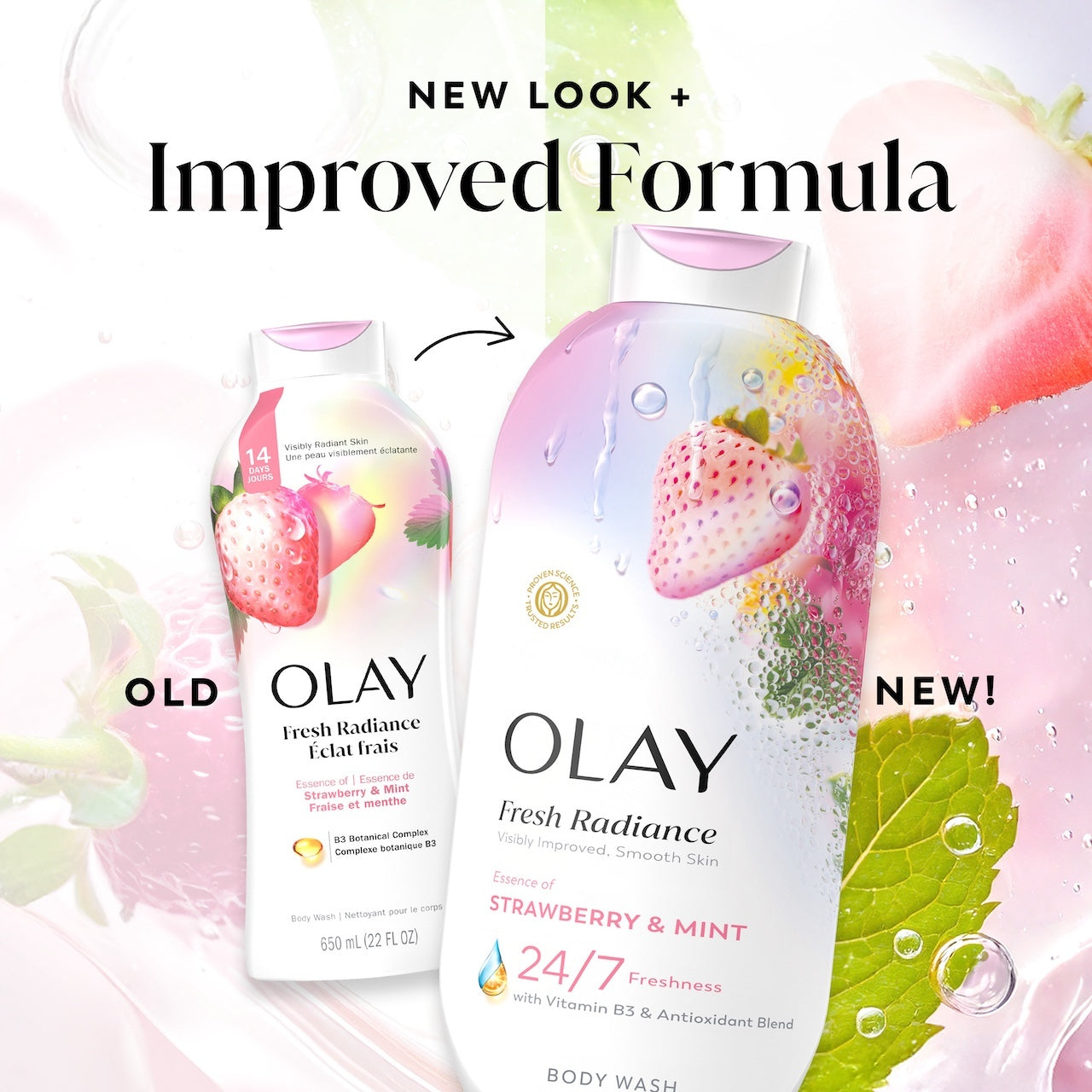Fresh Radiance Body Wash old bottle design and new. New look plus improved formula.