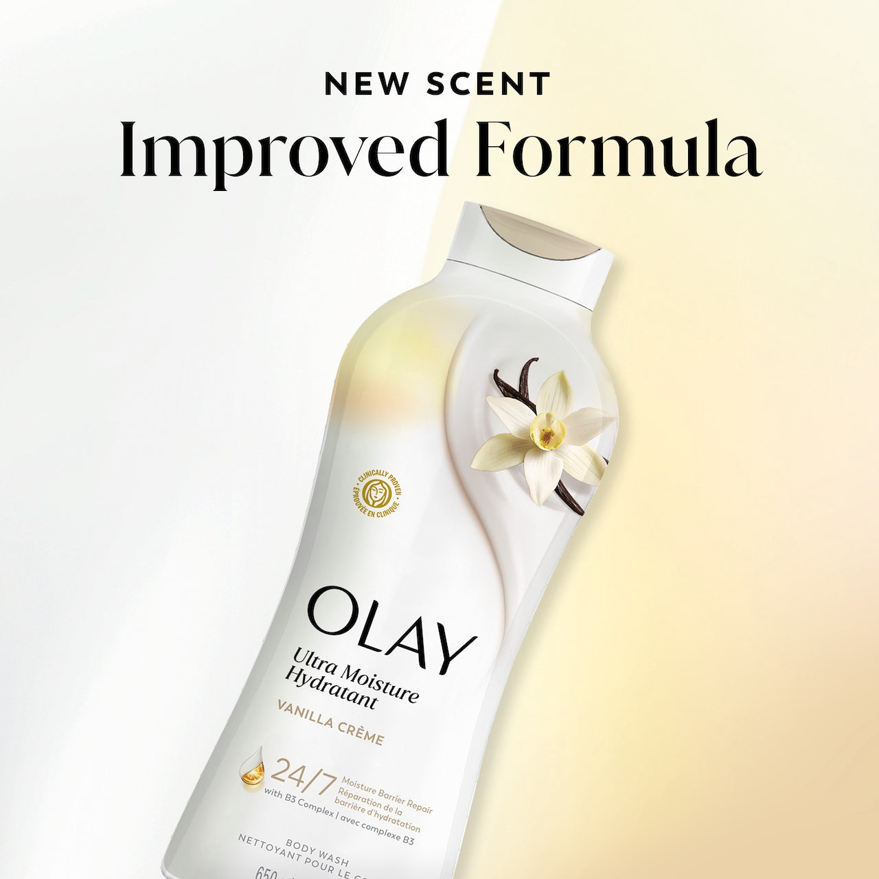 Olay Ultra Moisture Body Wash Vanilla Creme.  New scent, improved formula