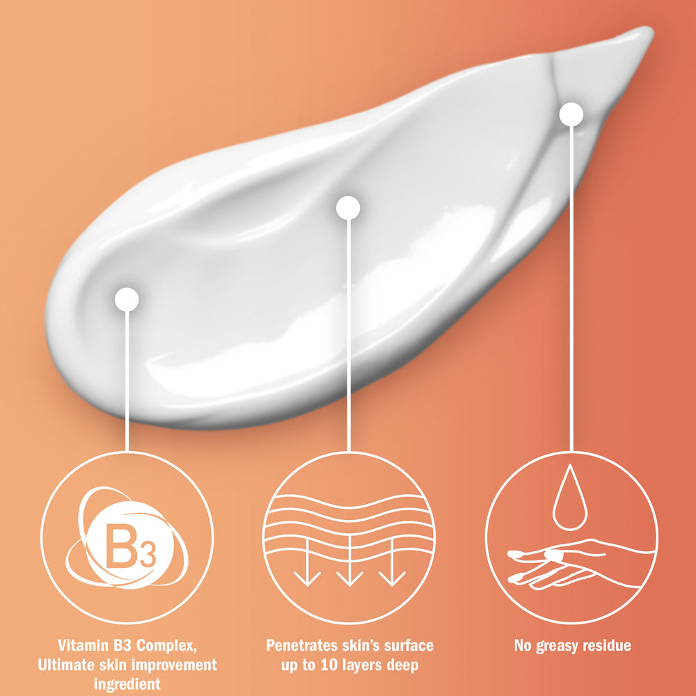 Illustration of a skincare product with text on an orange background