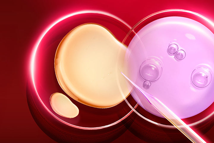 Close-up of skincare product with a red background