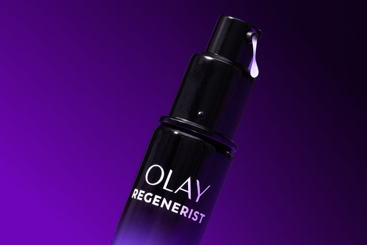 Olay Regenerist skincare product on a purple background